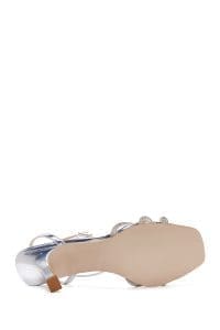 صندل زنانه نقره‌ای بندی سگک‌دار نگین‌دار پاشنه نازک دری مد