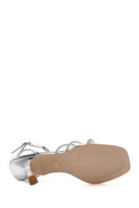 صندل زنانه نقره‌ای بندی نگین‌دار پاشنه نازک دری مد