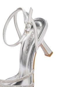 صندل زنانه نقره‌ای بندی نگین‌دار پاشنه نازک دری مد