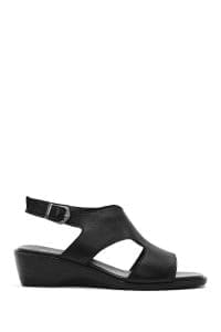 صندل زنانه چرمی مشکی با پاشنه لژ دری مد