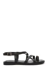 صندل زنانه چرمی مشکی سگک‌دار از مچ دری مد