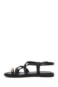 صندل زنانه چرمی مشکی سگک‌دار از مچ دری مد