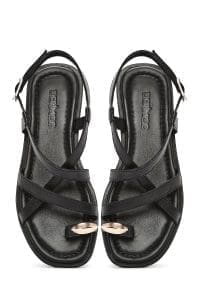 صندل زنانه چرمی مشکی سگک‌دار از مچ دری مد