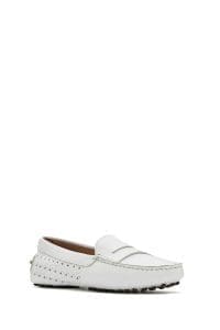 لوفر زنانه سفید بند دار چرم دری مد