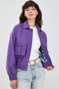 کت چرمی کوتاه ارغوانی زنانه Chloe دری مد