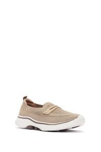 کتونی زنانه بژ پارچه ای با زیره ضخیم دری مد