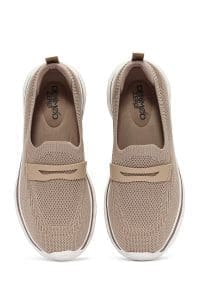 کتونی زنانه بژ پارچه ای با زیره ضخیم دری مد