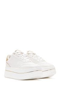 کتونی زنونه سفید بنددار با زیره ضخیم دری مد