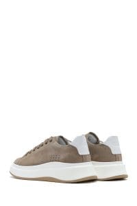 کتونی مردانه چرم نوبوک بژ بنددار زیره ضخیم دری مد