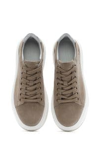 کتونی مردانه چرم نوبوک بژ بنددار زیره ضخیم دری مد