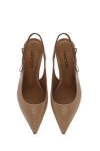 کفش زنانه شتری چرم پاشنه نازک پشت باز دری مد