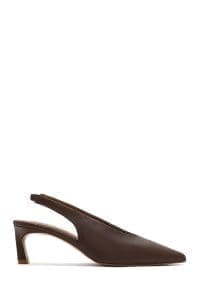 کفش زنانه قهوه‌ای چرم کش‌دار پشت باز پاشنه‌کوتاه دری مد