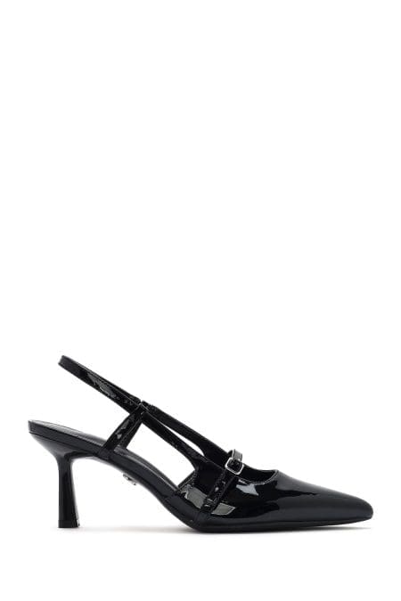 کفش زنانه مشکی پاشنه نازک پشت باز دری مد