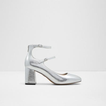 کفش زنانه پاشنه بلند نقره‌ای مدل مری جین آلدو KAERI – ALDO
