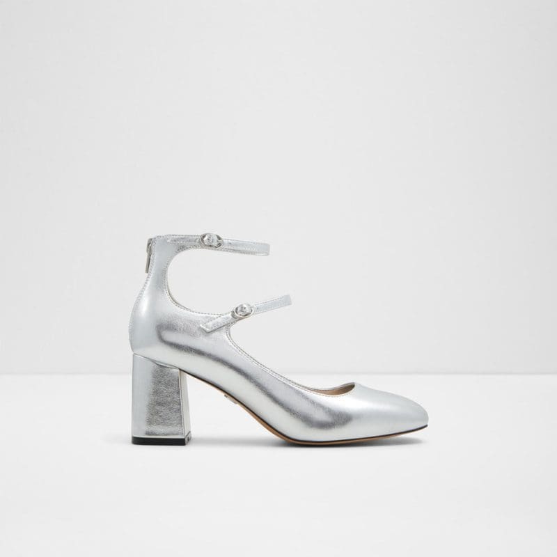 کفش زنانه پاشنه بلند نقره‌ای مدل مری جین آلدو KAERI – ALDO