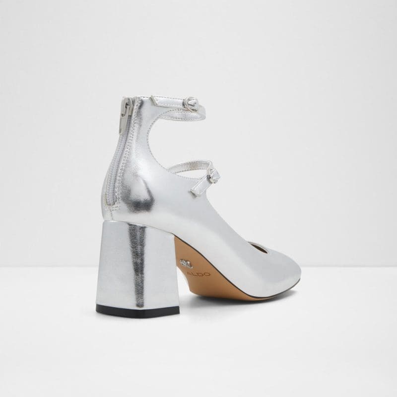 کفش زنانه پاشنه بلند نقره‌ای مدل مری جین آلدو KAERI – ALDO