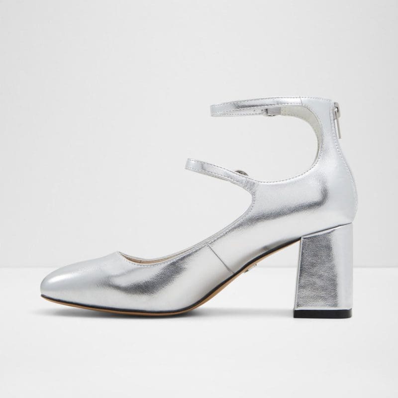 کفش زنانه پاشنه بلند نقره‌ای مدل مری جین آلدو KAERI – ALDO