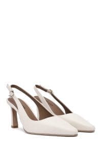 کفش زنانه کرم چرم بنددار پشت باز پاشنه‌دار دری مد