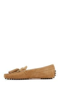 کفش لوفر زنانه چرم جیر شتری با پاپیون دری مد