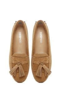 کفش لوفر زنانه چرم جیر شتری با پاپیون دری مد