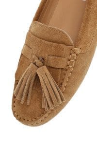 کفش لوفر زنانه چرم جیر شتری با پاپیون دری مد