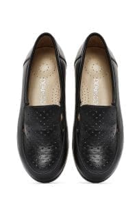 کفش لوفر زنانه چرم مشکی راحتی پاشنه بلند دری مد