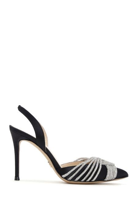 کفش پاشنه نازک پشت باز نگین دار مشکی زنانه دری مد