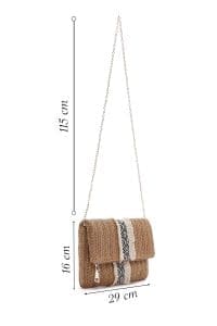 کیف دستی زنانه حصیری قهوه‌ای مینی با بند زنجیری بلند دری مد