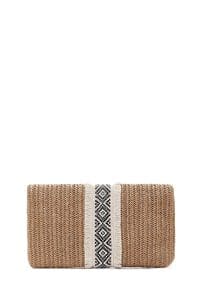 کیف دستی زنانه حصیری قهوه‌ای مینی با بند زنجیری بلند دری مد