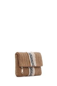 کیف دستی زنانه حصیری قهوه‌ای مینی با بند زنجیری بلند دری مد