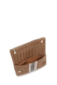 کیف دستی زنانه حصیری قهوه‌ای مینی با بند زنجیری بلند دری مد