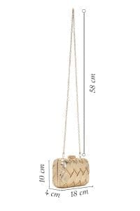 کیف دستی زنانه مجلسی طلایی مینی بافت‌دار با بند زنجیری بلند دری مد