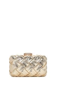 کیف دستی زنانه مجلسی طلایی مینی بافت‌دار با بند زنجیری بلند دری مد