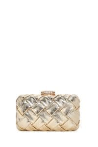 کیف دستی زنانه مجلسی طلایی مینی بافت‌دار با بند زنجیری بلند دری مد