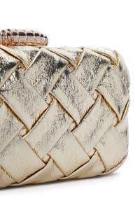 کیف دستی زنانه مجلسی طلایی مینی بافت‌دار با بند زنجیری بلند دری مد