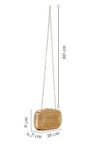 کیف دستی زنانه مجلسی طلایی مینی بافت‌دار با بند زنجیری بلند دری مد