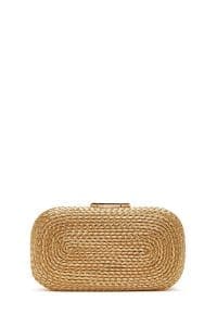 کیف دستی زنانه مجلسی طلایی مینی بافت‌دار با بند زنجیری بلند دری مد