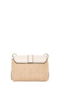 کیف زنانه حصیری دوشی سفید بند بلند دری مد