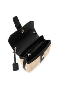 کیف زنانه حصیری دوشی مشکی بند بلند دری مد