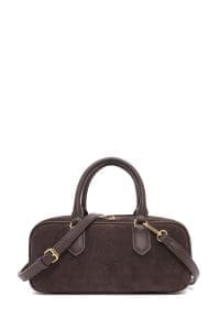 کیف زنانه دستی چرم جیر قهوه‌ای بند بلند دری مد