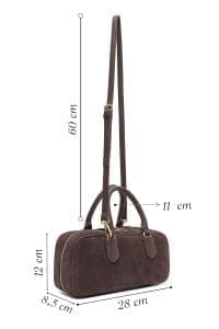 کیف زنانه دستی چرم جیر قهوه‌ای بند بلند دری مد