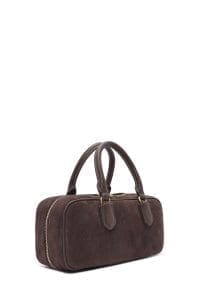 کیف زنانه دستی چرم جیر قهوه‌ای بند بلند دری مد