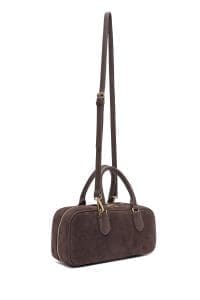 کیف زنانه دستی چرم جیر قهوه‌ای بند بلند دری مد