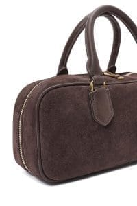 کیف زنانه دستی چرم جیر قهوه‌ای بند بلند دری مد