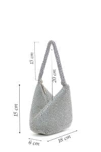 کیف زنانه مجلسی دستی نقره‌ای سنگ‌دوزی شده دری مد