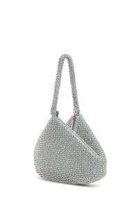 کیف زنانه مجلسی دستی نقره‌ای سنگ‌دوزی شده دری مد