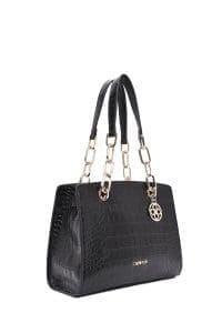 کیف زنانه مشکی دوشی بلند کلاسیک کروکدیل دری مد