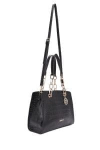 کیف زنانه مشکی دوشی بلند کلاسیک کروکدیل دری مد