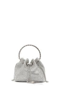 کیف زنانه نقره‌ای مینی مجلسی نگین‌دار زنجیردار دستی دری مد