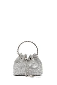 کیف زنانه نقره‌ای مینی مجلسی نگین‌دار زنجیردار دستی دری مد